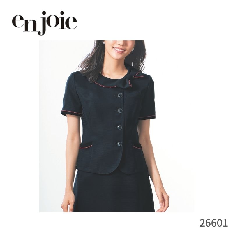 事務服 ブラウス オーバーブラウス ジョア en joie 26601 シャドーボーダー 事務 制服 半袖 レディース オフィス きれいめ  フォーマル 通勤 かわいい 上品 トップス シンプル  春 夏 無地 女性 受付 洗える ブラウス 吸汗 速乾 接触冷感 ストレッチ