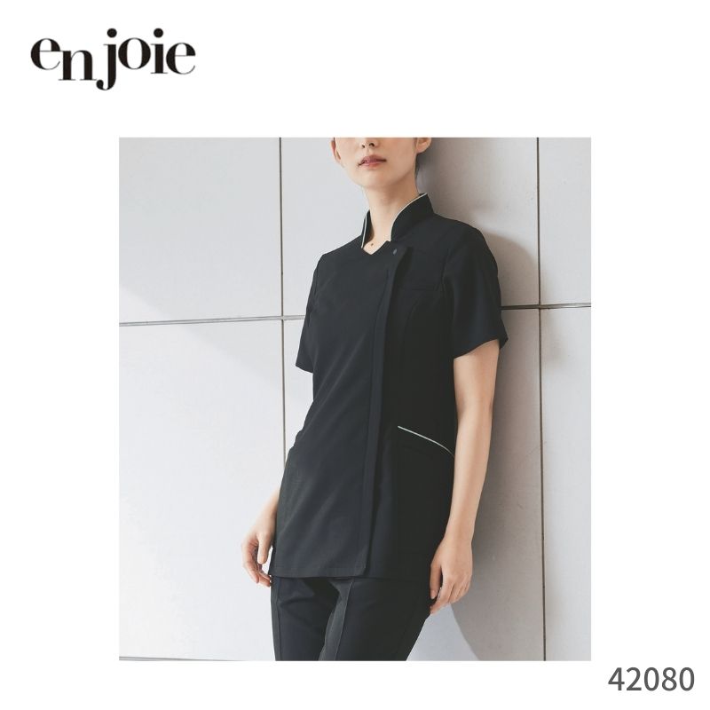 事務 事務服 スクラブ ジョア en joie 42080 ストレッチ オフィス ユニフォーム アンジョア 制服 ポケット レディース きれいめ トップス シンプル 女性 受付 洗える ブラウス 無地 半袖 病院 クリニック 白衣 ナース 医療 介護 おしゃれ 調理 透けにくい
