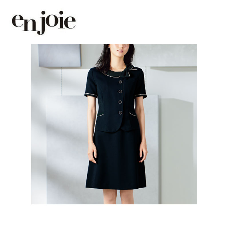 事務服 ブラウス 春夏 半袖オーバーブラウス ジョア en joie 26600 シャドーボーダー 受付 レディース 可愛い 制服