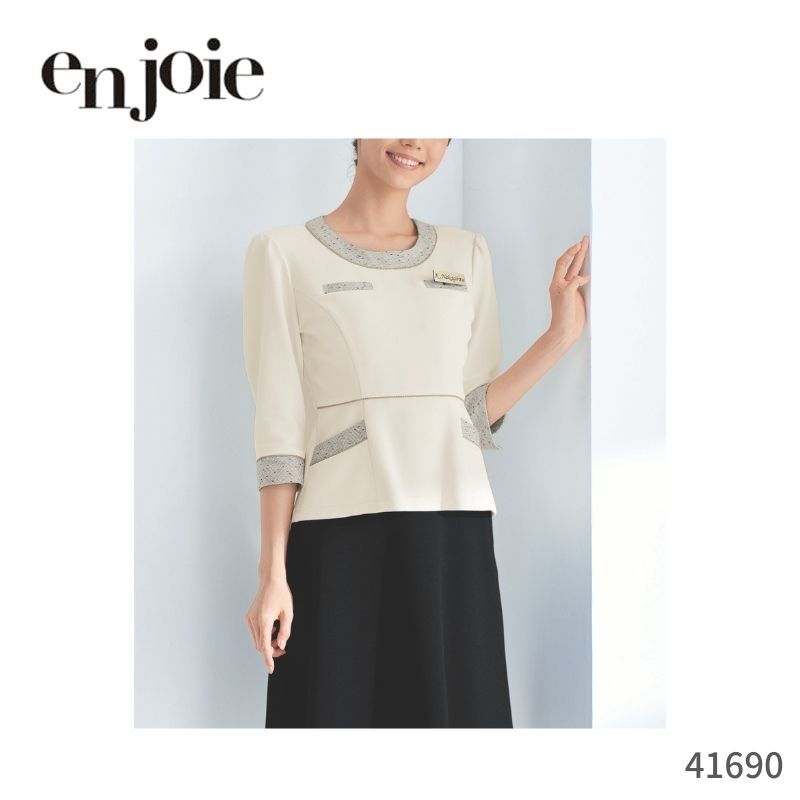 事務服 ブラウス 長袖プルオーバートップス ジョア en joie 41690 2WAYストレッチ オールシーズン 吸汗 速乾 夏 防透 黒 白  レディース オフィス きれいめ  フォーマル 通勤 かわいい 上品 トップス シンプル  女性 受付 洗える ブラウス 夏 春 秋 無地