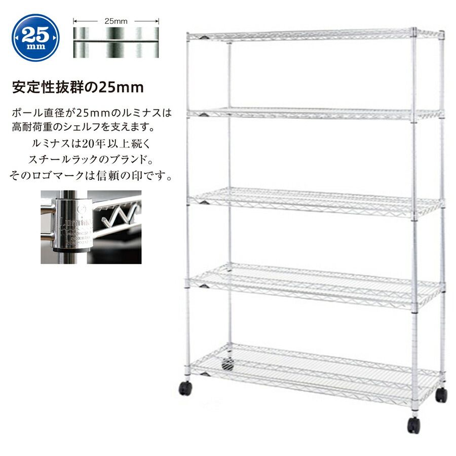 ルミナス レギュラー 業務用 ラック スチールラック 幅120 5段 奥行45 スチールシェルフ 棚 収納ラック 頑丈 大容量 幅121.5×奥行46×高さ179.5cm NLH1218-5 [耐荷重：500kg/棚1枚：250kg] フリーラック 店舗什器