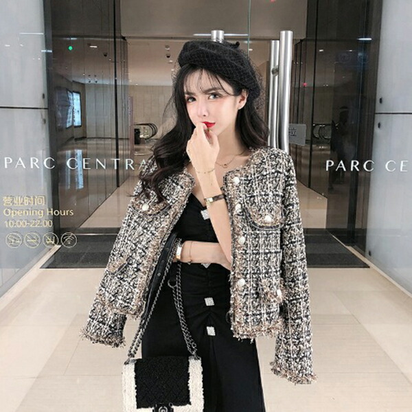 楽天市場】ブルー ツイード ジャケット ボタン 韓国 ファンシー