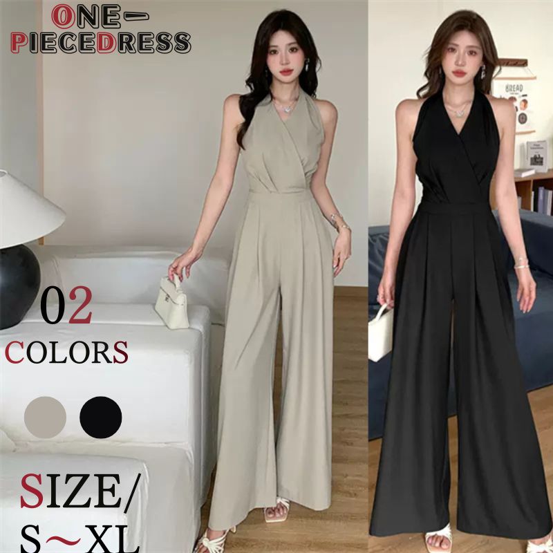 楽天市場】オールインワン ホルターネック ハイウエスト ワイド