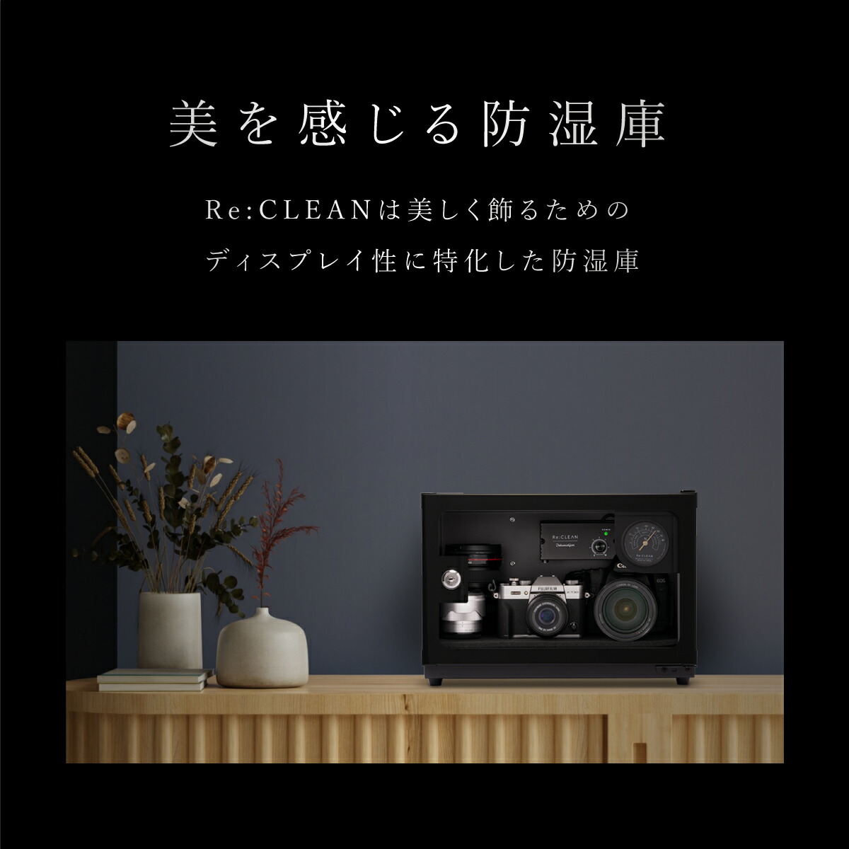 防湿庫　Re:CLEAN　21L　日本品質　ブランド　プレゼント　静音　小さめ　日本製アナログ湿度計　コンパクト　カメラ好き　カメラ防湿庫　5年保証　 おしゃれ　自動除湿　超高精度　小型　全自動　ドライキャビネット　送料無料　父の日