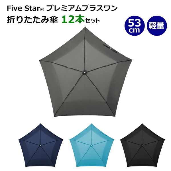ファイブスター R プレミアムプラスワン 53cm 折りたたみ傘 12本セット 5pr353uh Water Front 傘 シンプル 無地 おしゃれ まとめ買い 販売用 業務用 おりたたみ傘 折り畳み傘 フラットタイプ コンパクト 軽量 Uvカット 超撥水 Water Front R の折りたたみ傘 コンパクトな