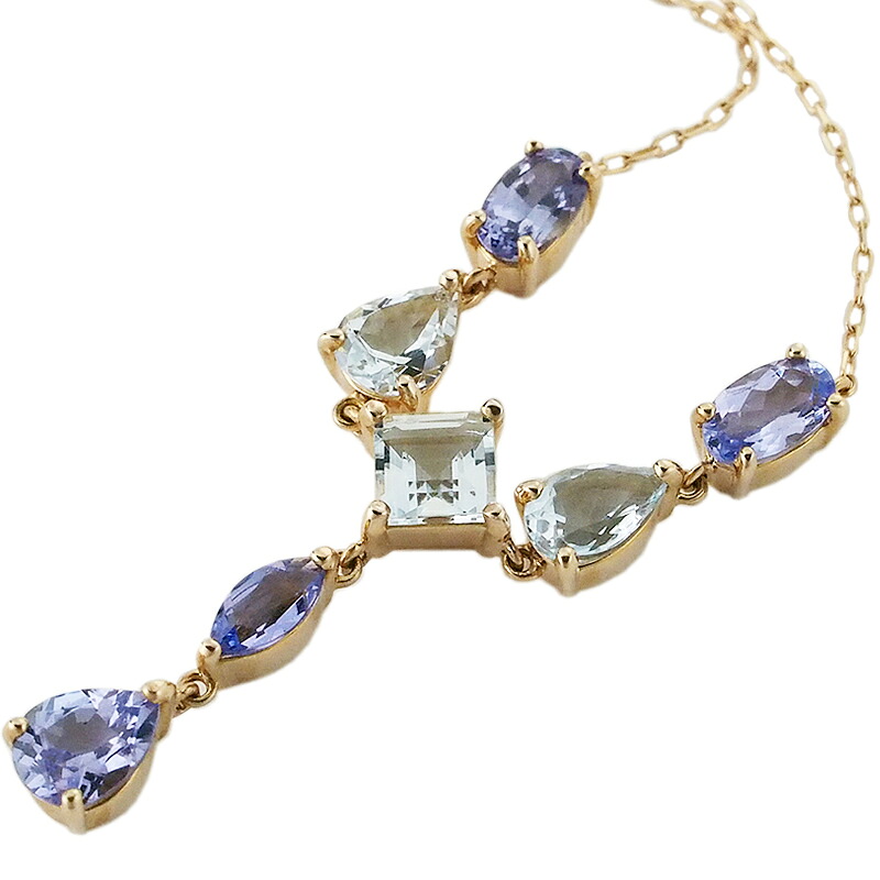 音羽屋■ タンザナイト アクアマリン/1.90ct K18PG デザイン ネックレス 鑑別カード付き 仕上済【中古】
