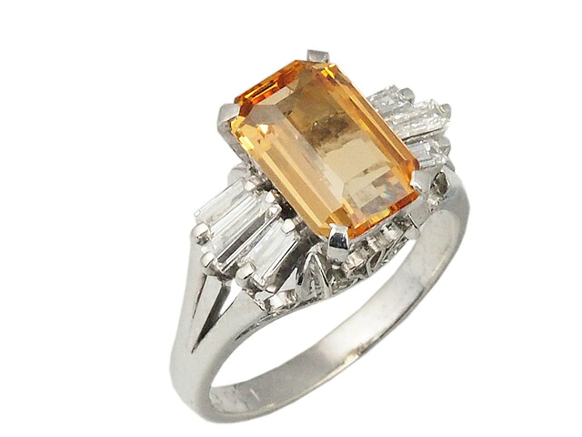 音羽屋■ インペリアルトパーズ/2.38ct ダイヤ/0.41ct Pt900 プラチナ デザイン リング 11号 ソーティング付き 仕上済【中古】 82,390円