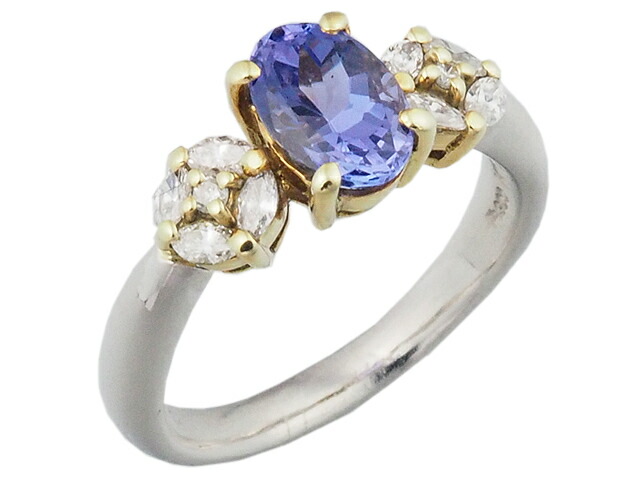 音羽屋■ タンザナイト/1.52ct ダイヤ/0.60ct Pt900/K18YG デザインリング 17号 鑑別カード付き 仕上済【中古】