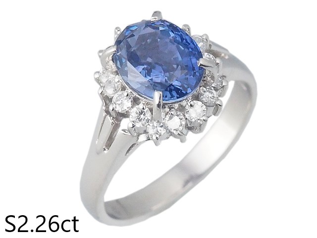 音羽屋■ ノーヒート 非加熱サファイア/2.26ct ダイヤ/0.34ct Pt900 リング 12号 鑑別書付き 仕上済【中古】｜質おとわや店