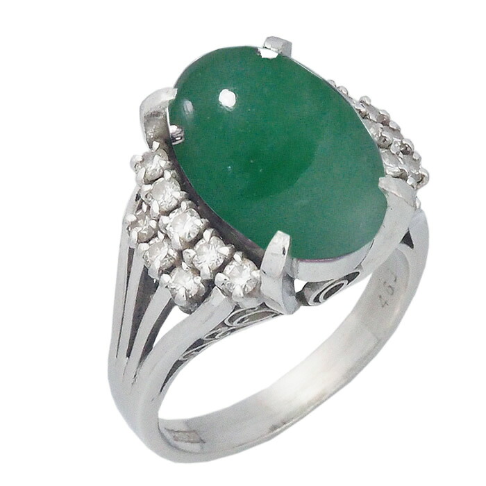 音羽屋■ 翡翠 ヒスイ/4.63ct ダイヤ/0.39ct Pt900 プラチナ デザイン リング 11号 鑑別書付き 仕上済【中古】|質おとわや店