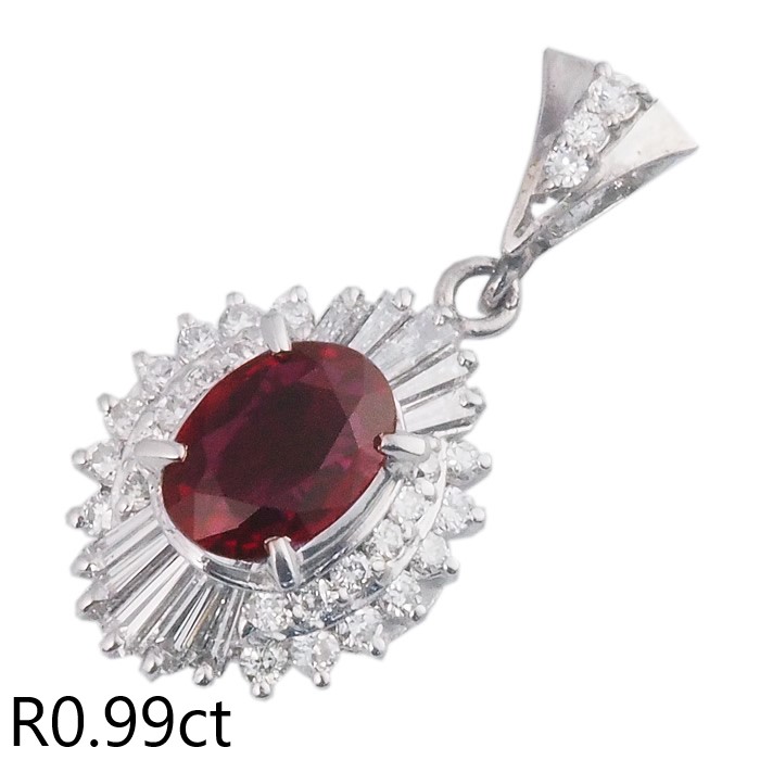 音羽屋■ ルビー/0.99ct ダイヤ/0.63ct Pt900 プラチナ ヘッド ペンダントトップ ソーティング付き 仕上済【中古】|質おとわや店