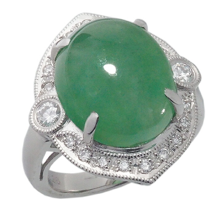 音羽屋■ 翡翠 ヒスイ/10.65ct ダイヤ/0.36ct Pt900 プラチナ デザイン リング 9.5号 鑑別書付き 仕上済【中古】