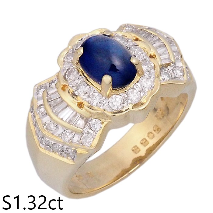 音羽屋■ サファイア/1.32ct ダイヤ/0.55ct K18YG デザイン リング 12号 鑑別カード付き 仕上済【中古】