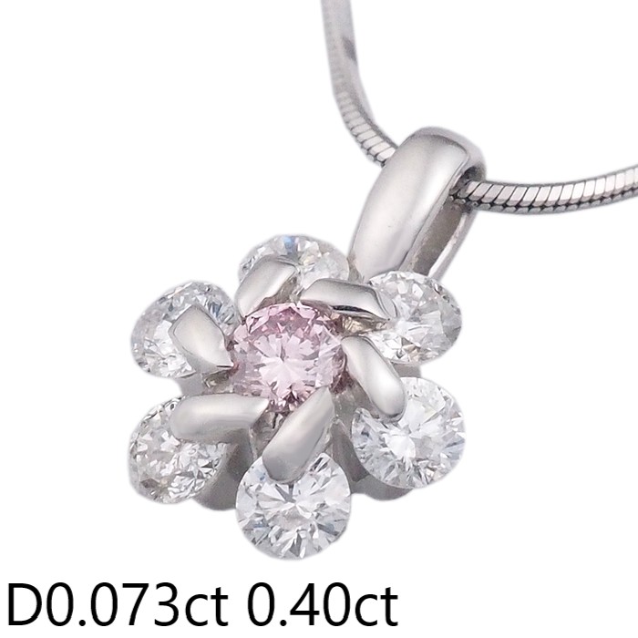 音羽屋■ ピンクダイヤモンド/0.073ct ダイヤ/0.40ct Pt900/Pt850 フラワー デザイン ネックレス ソーティング付き 仕上済【中古】|質おとわや店