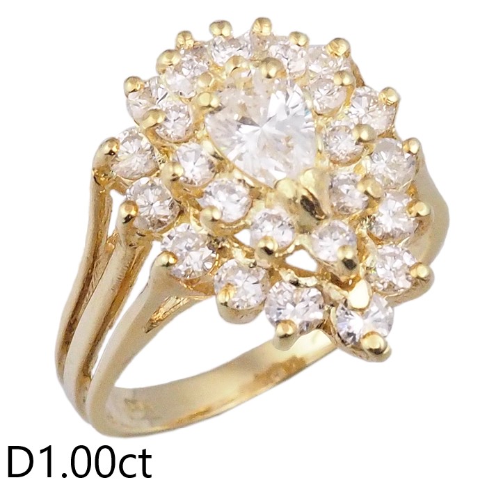 音羽屋■ ダイヤモンド/1.00ct K18YG デザイン リング 11.5号 仕上済【中古】