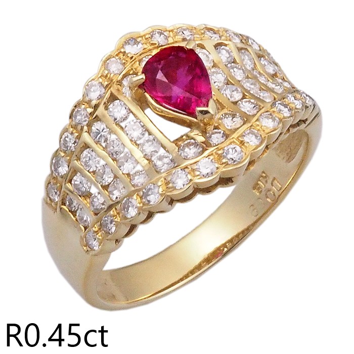 音羽屋■ ルビー/0.45ct ダイヤ/0.69ct K18YG デザイン リング 12.5号 鑑別カード付き 仕上済【中古】