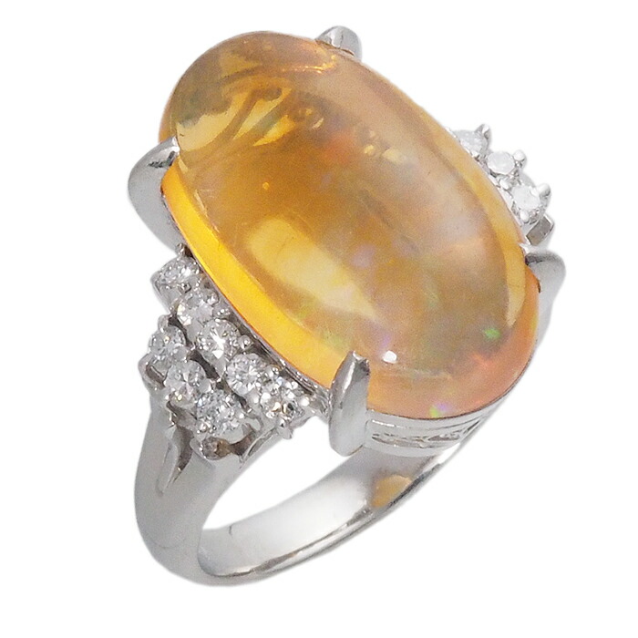 音羽屋■ ファイヤーオパール/6.26ct ダイヤ/0.34ct Pt850 デザイン リング 13.5号 鑑別カード付き 仕上済【中古】｜質おとわや店 92,400円