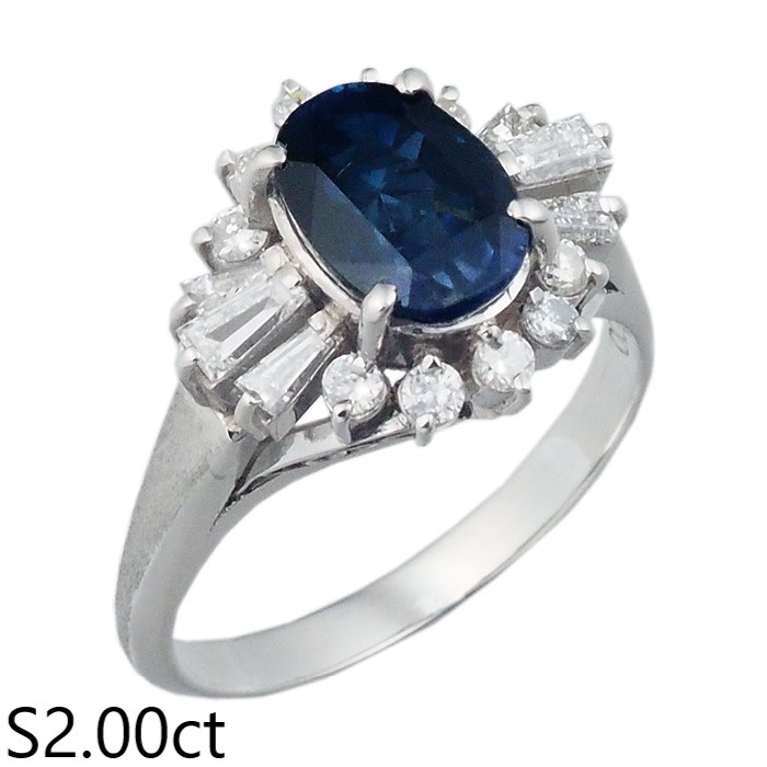 音羽屋■ サファイア/2.00ct ダイヤ/0.56ct Pt900 デザイン リング 12号 ソーティング付き 仕上済【中古】