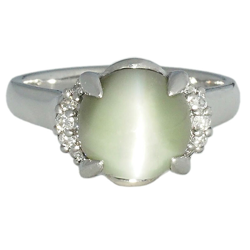 音羽屋■ クリソベリル キャッツアイ/4.66ct ダイヤ/0.11ct Pt900 デザイン リング 11.5号 ソーティング付き 仕上済【中古】｜質おとわや店