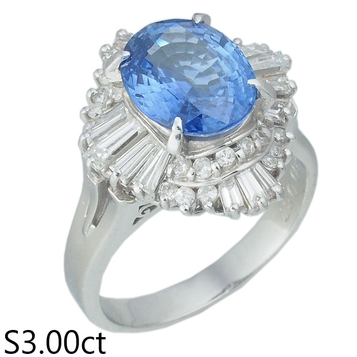 音羽屋■ サファイア/3.00ct ダイヤ/0.87ct Pt900 デザイン リング 11号 鑑別書付き 仕上済【中古】｜質おとわや店