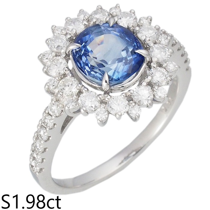 音羽屋■ スリランカ産 サファイア/1.98ct ダイヤ/0.71ct Pt950 デザイン リング 13号 鑑別書付き 仕上済【中古】