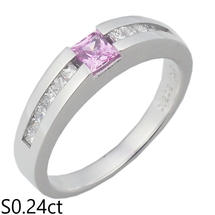 音羽屋■ ピンクサファイア/0.24ct ダイヤ/0.202ct K18WG リング 8号 鑑別カード付き 仕上済【中古】