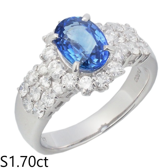 音羽屋■ サファイア/1.70ct ダイヤ/0.87ct Pt900 デザイン リング 12号 ソーティング付き 仕上済【中古】|質おとわや店