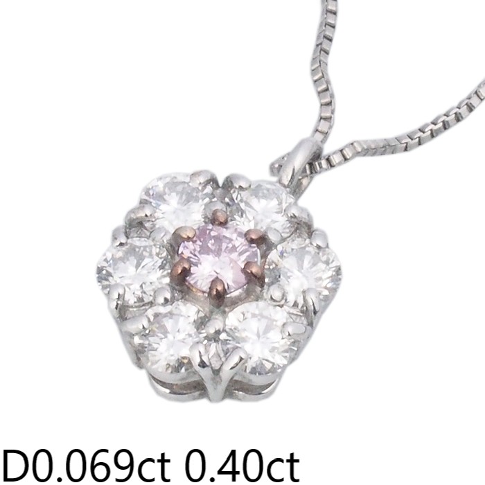 音羽屋■ ピンクダイヤモンド/0.069ct ダイヤ/0.40ct Pt900/Pt850 フラワー デザイン ネックレス ソーティング付き 仕上済【中古】｜質おとわや店