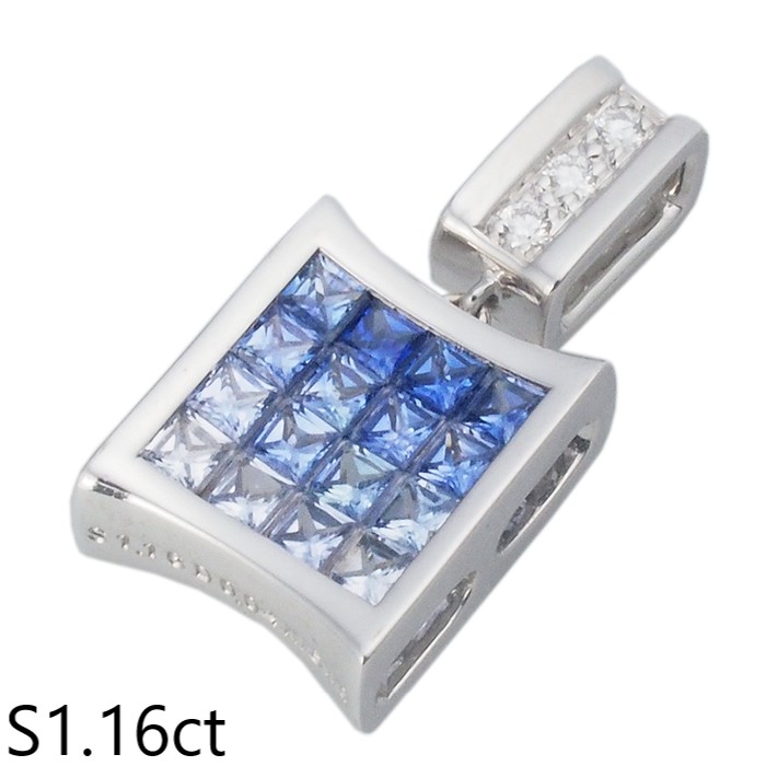 音羽屋■ サファイア/1.16ct ダイヤ/0.04ct K18WG ヘッド ペンダントトップ ソーティング付き 仕上済【中古】