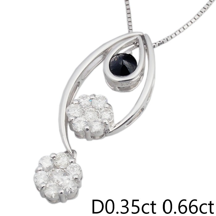 音羽屋■ ブラックダイヤ/0.35ct ダイヤ/0.66ct K18WG デザイン ネックレス 仕上済【中古】
