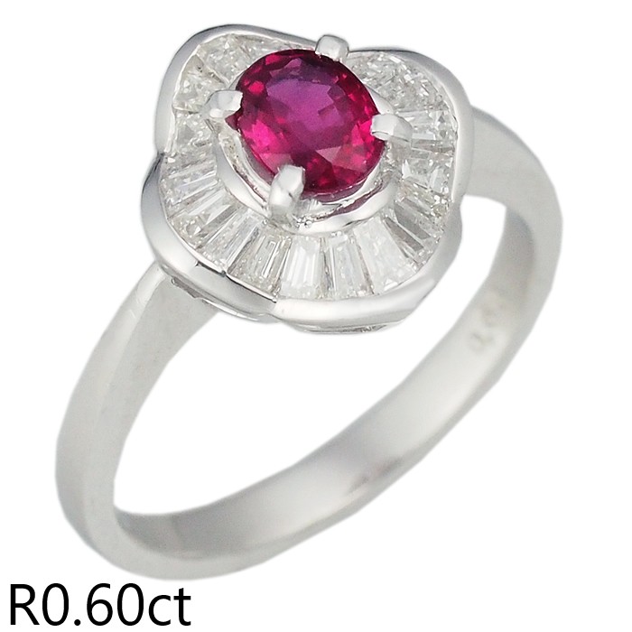 音羽屋■ ルビー/0.60ct ダイヤ/0.63ct Pt900 リング 11.5号 ソーティング付き 仕上済【中古】｜質おとわや店