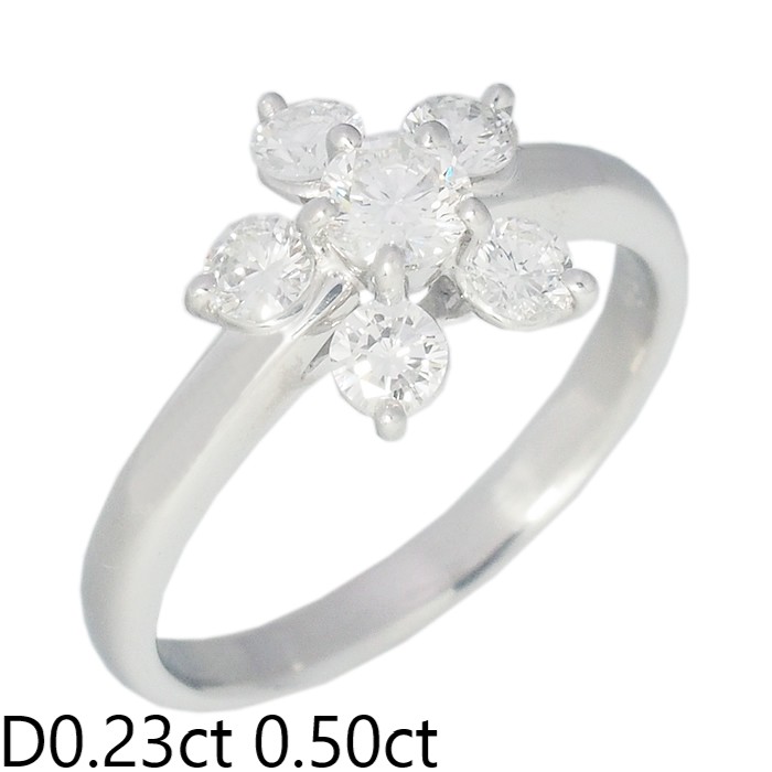 音羽屋■ ダイヤモンド/0.23ct 0.50ct Pt900 フラワーデザイン リング 13号 仕上済【中古】