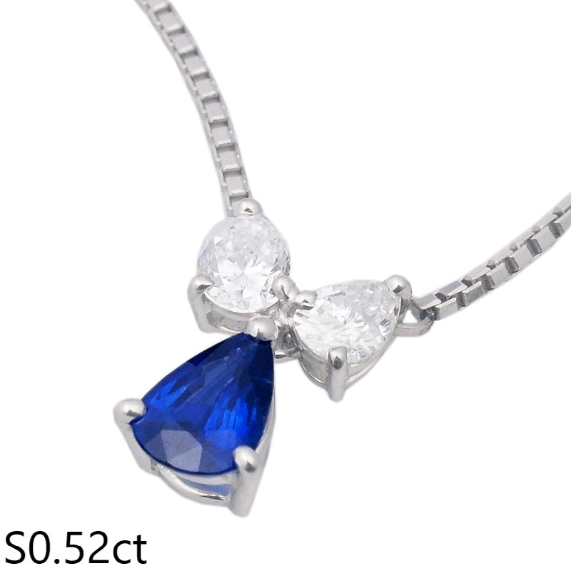音羽屋■ サファイア/0.52ct ダイヤ/0.32ct Pt850 デザイン ネックレス 鑑別カード付き 仕上済【中古】|質おとわや店