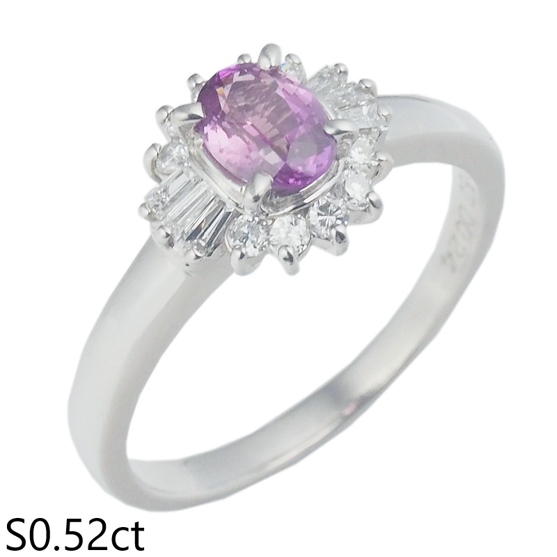 音羽屋■ ピンクサファイア/0.52ct ダイヤ/0.24ct Pt850 リング 13号 鑑別カード付き 仕上済【中古】