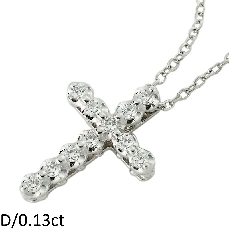 音羽屋■ ポンテヴェキオ Ponte Vecchio ダイヤモンド/0.13ct K18WG クロス デザイン ネックレス 仕上済【中古】