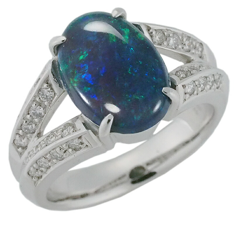 音羽屋■ ブラックオパール/2.50ct ダイヤ/0.328ct Pt900 リング 14号 ソーティング付き 仕上済【中古】