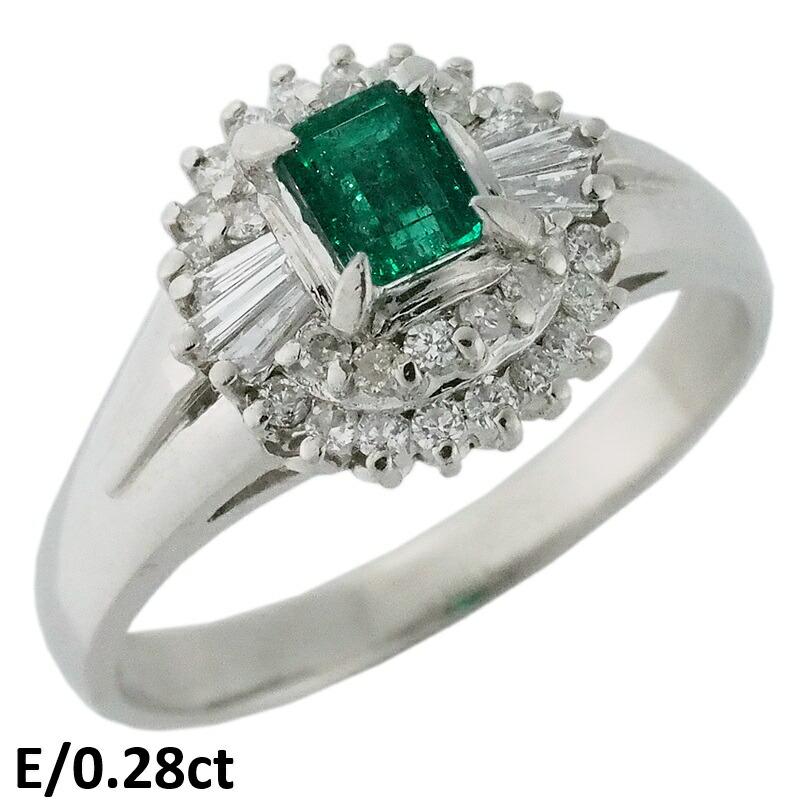 音羽屋■ エメラルド/0.28ct ダイヤ/0.29ct Pt900 デザイン リング 15号 鑑別カード付き 仕上済【中古】
