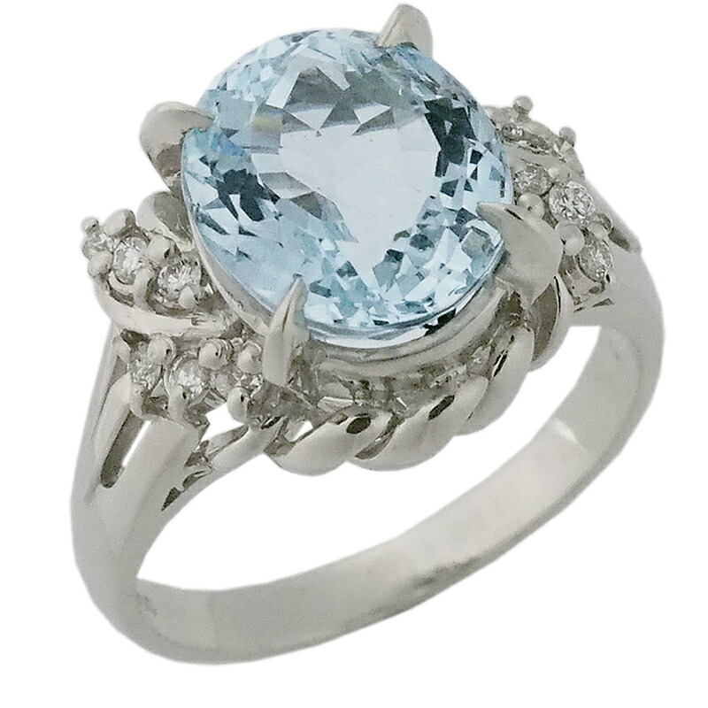 音羽屋■ アクアマリン/3.34ct ダイヤ/0.13ct Pt900 リング 13号 ソーティング付き 仕上済【中古】