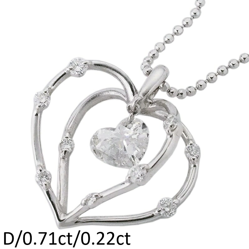 音羽屋■ ダイヤモンド/0.71ct ダイヤ/0.22ct K18WG ハート デザイン ネックレス 仕上済【中古】