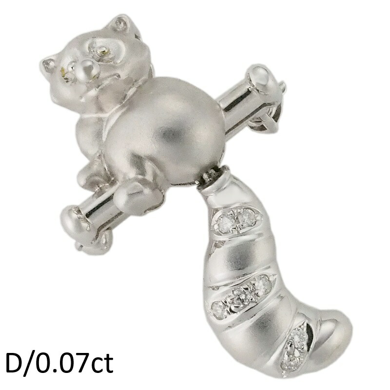 音羽屋■ ダイヤモンド/0.07ct K18WG アライグマモチーフ ヘッド ペンダントトップ 仕上済【中古】
