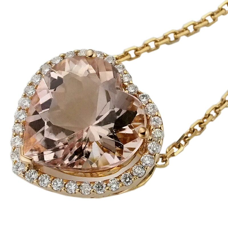 音羽屋■ モルガナイト/2.89ct ダイヤ/0.16ct K18YG デザイン ネックレス 鑑別書付き 仕上済【中古】