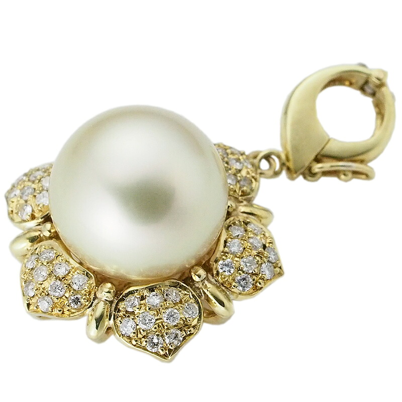 音羽屋■ パール/12.8mm ダイヤ/0.42ct K18YG ヘッド ペンダントトップ 鑑別カード付き 仕上済【中古】