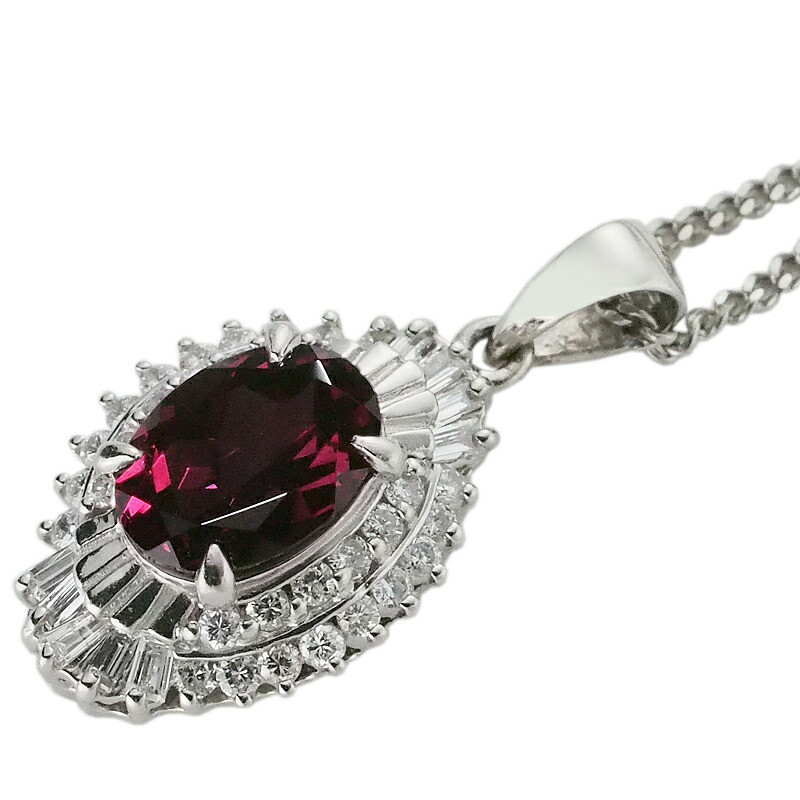 音羽屋■ ガーネット/1.52ct ダイヤ/0.38ct Pt900/Pt850 ネックレス 鑑別書付き 仕上済【中古】