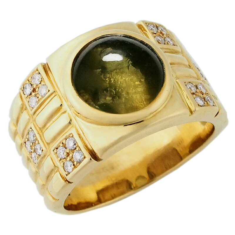 音羽屋■ キャッツアイ/4.75ct ダイヤ/0.209ct K18YG デザイン リング 14号 鑑別カード付き 仕上済【中古】