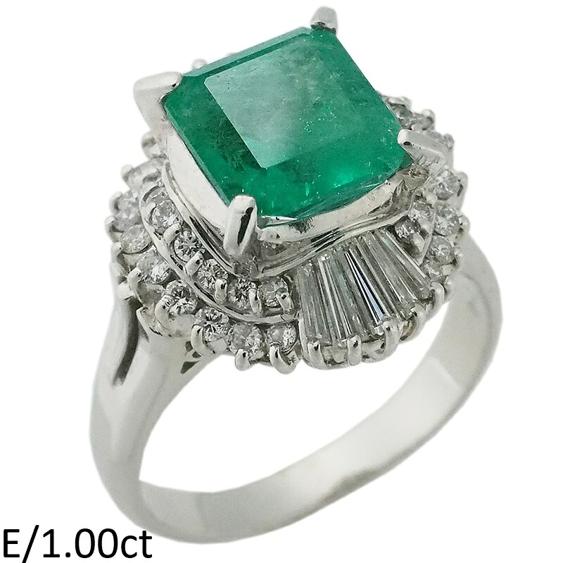 音羽屋■ エメラルド/1.00ct ダイヤ/0.50ct Pt900 デザイン リング 21号 鑑別カード付き 仕上済【中古】|質おとわや店
