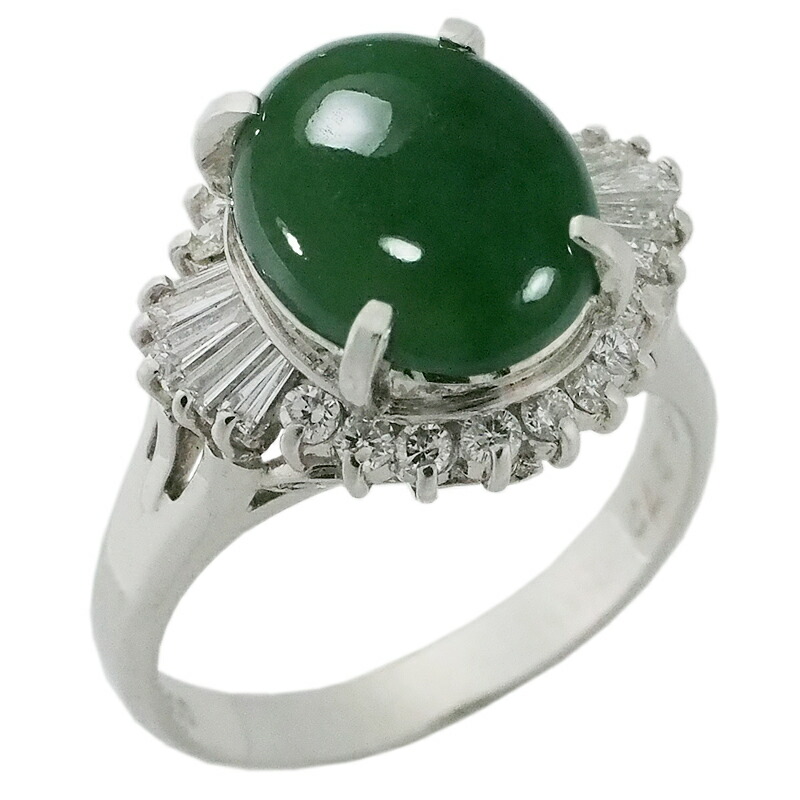 音羽屋■ 翡翠 ヒスイ/2.72ct ダイヤ/0.55ct Pt900 プラチナ デザイン リング 11.5号 鑑別カード付き 仕上済【中古】