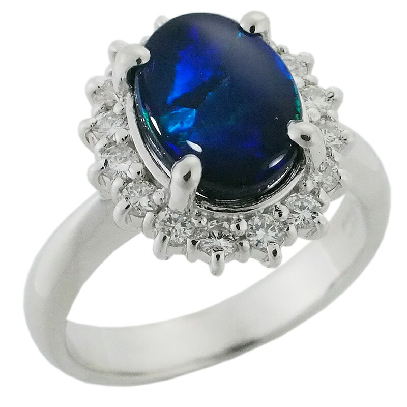 音羽屋■ ブラックオパール/2.00ct ダイヤ/0.36ct Pt900 リング 12号 鑑別カード付き 仕上済【中古】|質おとわや店