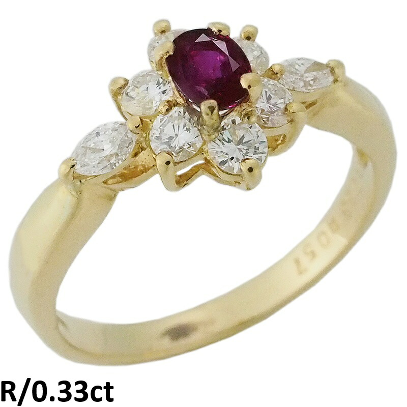 音羽屋■ クイーンジュエリー Queen 平和堂貿易 K18YG ルビー/0.33ct ダイヤ/0.57ct デザイン リング 12.5号 仕上済【中古】|質おとわや店