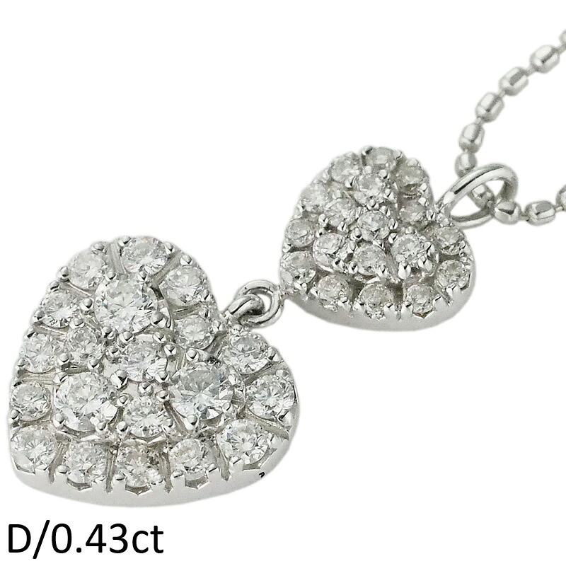 音羽屋■ ダイヤモンド/0.43ct K18WG ハート デザイン ネックレス 仕上済【中古】｜質おとわや店