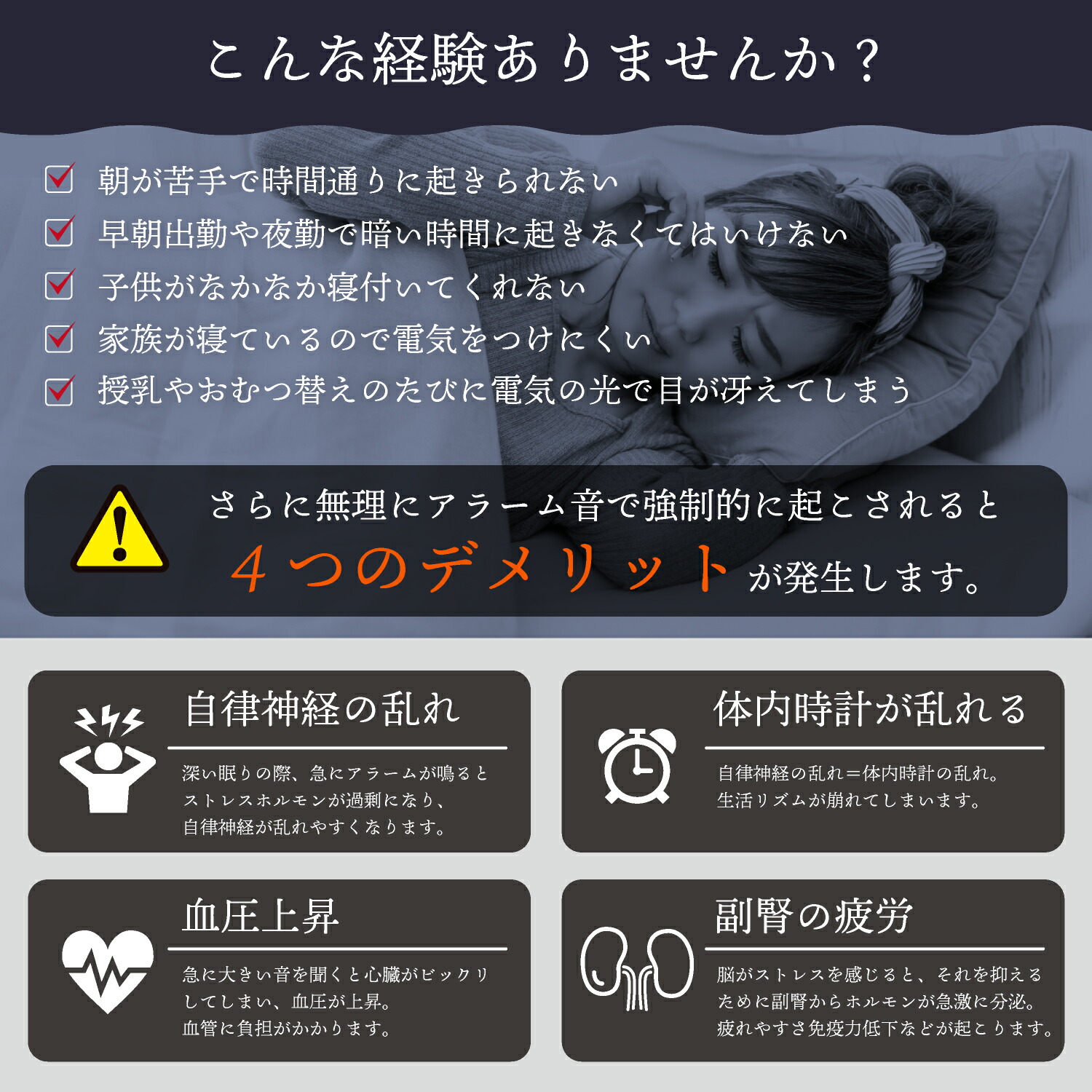 目覚まし時計起きれるデジタル大音量光で起きる赤ちゃんナイトライト持ち運び子供部屋おむつ替えLEDルームライト3階段明るさモードタッチセンサー